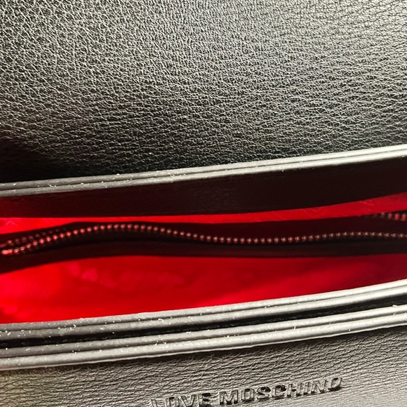 LOVE MOSCHINO NWT AUTHENTIC LOGO-CHARM BLACK FAUX LEATHER SATCHEL BAG - Picture 8 of 17